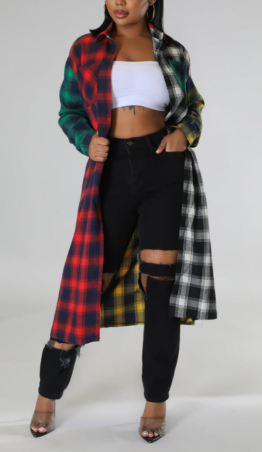 Mid-Length Flannel Jacket - SASHAY COUTURE BOUTIQUE Outerwear