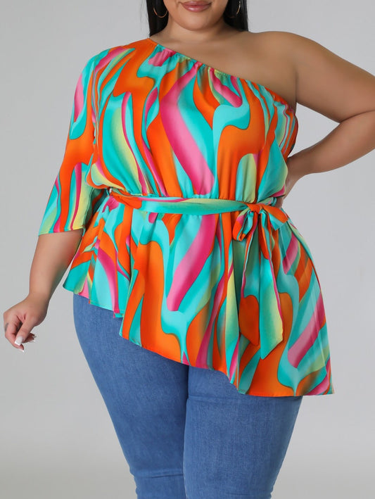 One Shoulder Blouse (Curvy) - SASHAY COUTURE BOUTIQUE Apparel & Accessories