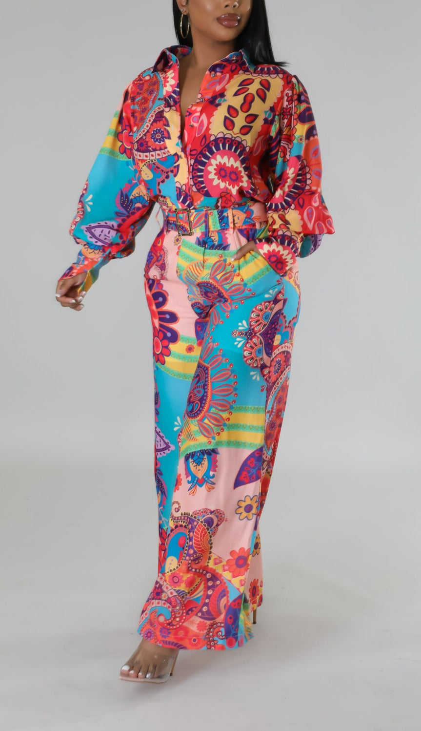 Colorful Two Piece Pants Set - SASHAY COUTURE BOUTIQUE Outfit Sets