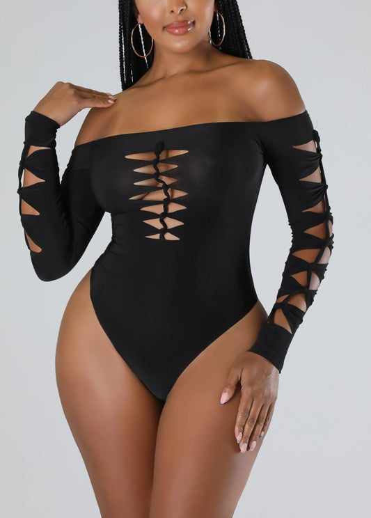 Off Shoulder Bodysuit w/ Cutouts - SASHAY COUTURE BOUTIQUE