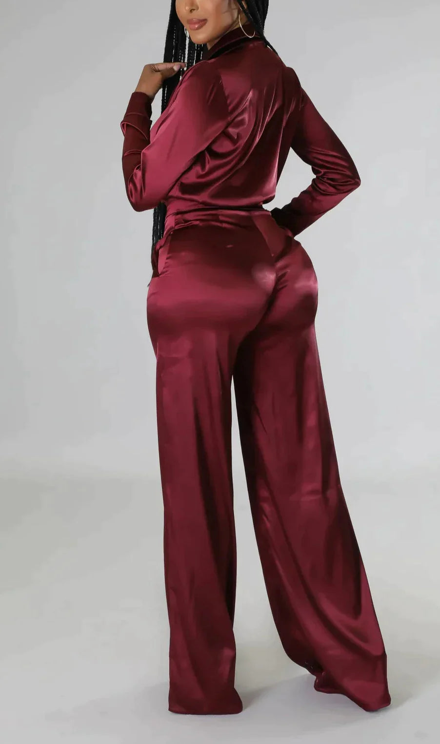 Satin Blouse and Pants Set - SASHAY COUTURE BOUTIQUE Two Piece