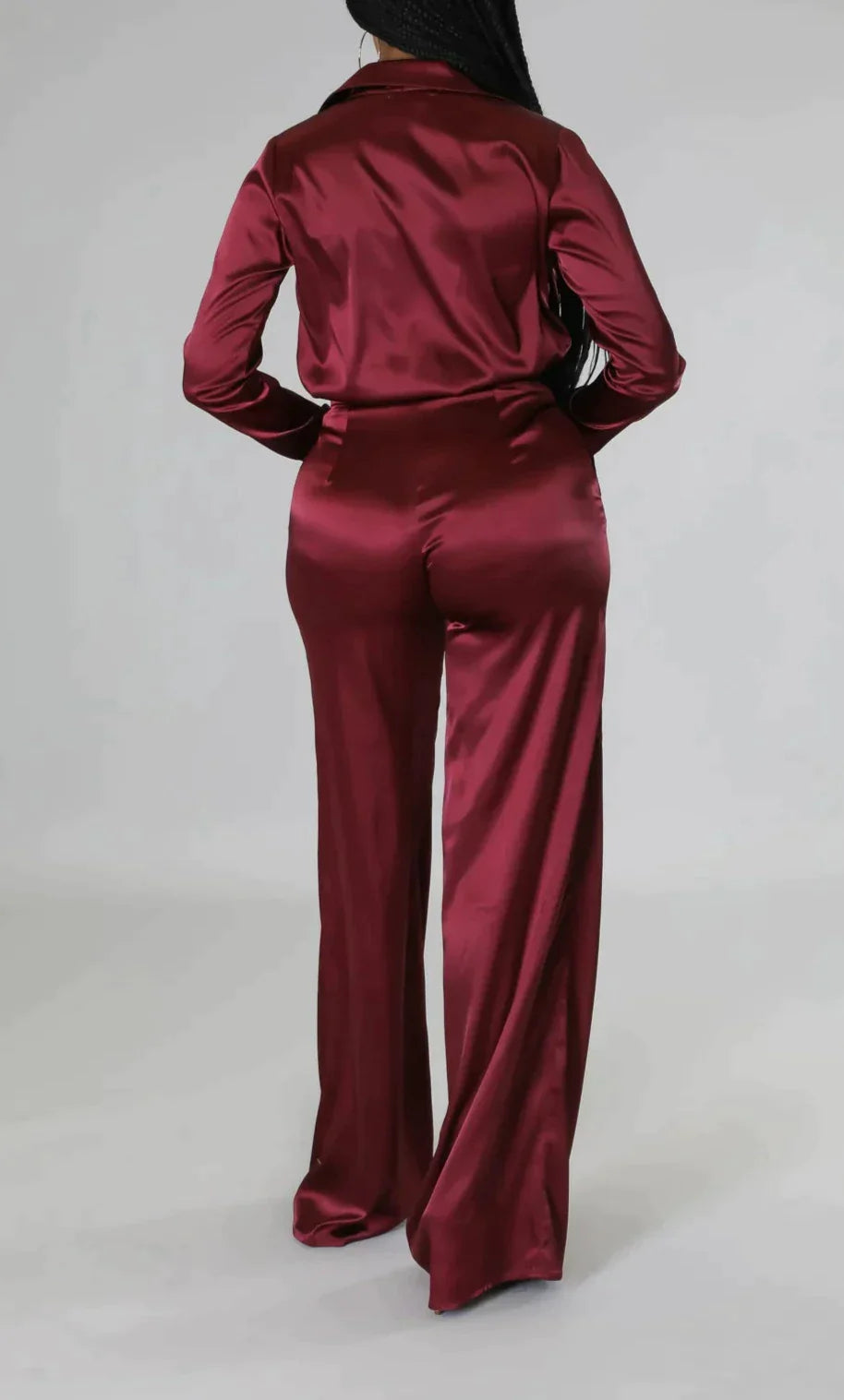 Satin Blouse and Pants Set - SASHAY COUTURE BOUTIQUE Two Piece