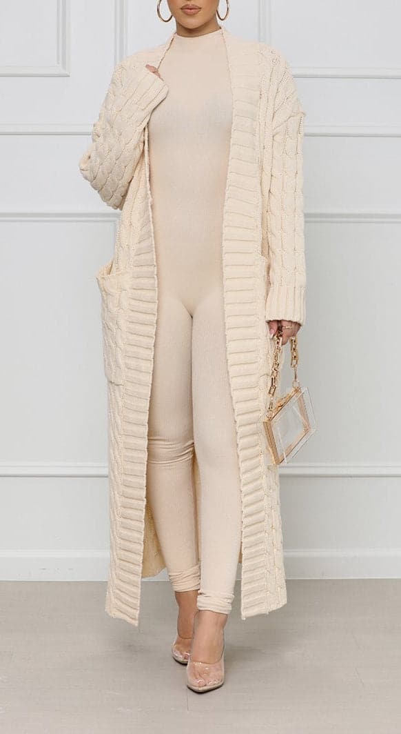 Creamy Beige Cable Knit Cardigan - SASHAY COUTURE BOUTIQUE Coats & Jackets