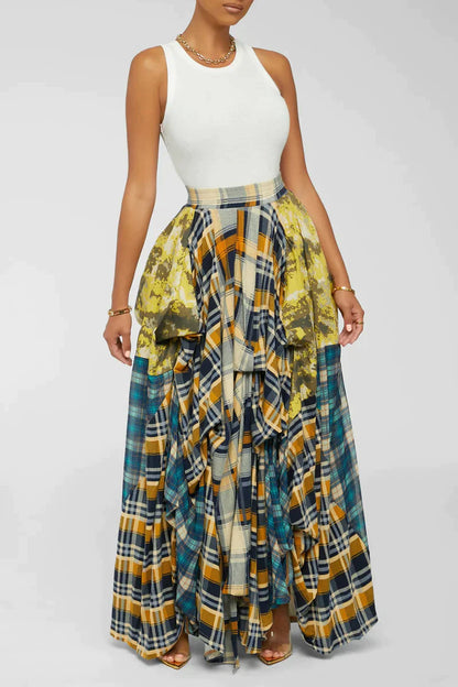 Pieced Together Plaid Maxi Skirt - SASHAY COUTURE BOUTIQUE Bottoms