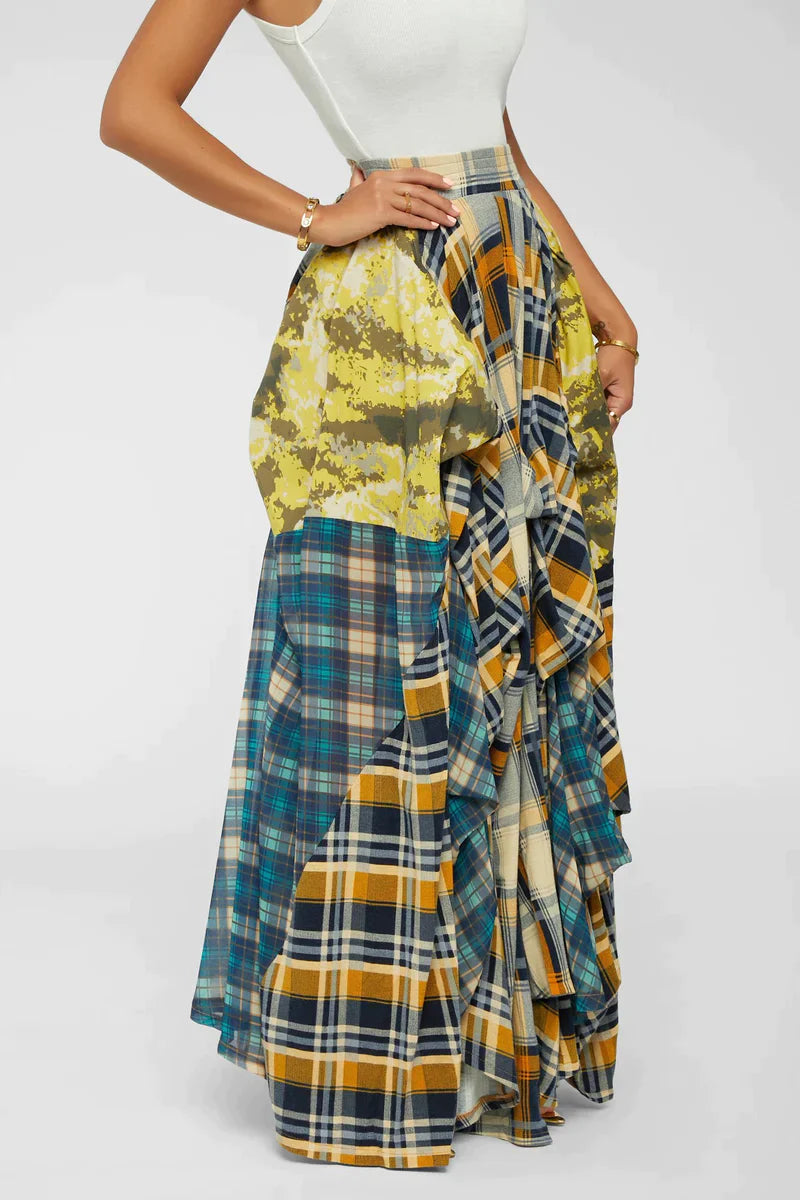 Pieced Together Plaid Maxi Skirt - SASHAY COUTURE BOUTIQUE Bottoms