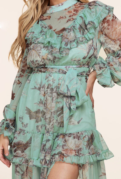 Floral Print Long Sleeve Maxi Dress - SASHAY COUTURE BOUTIQUE Dresses