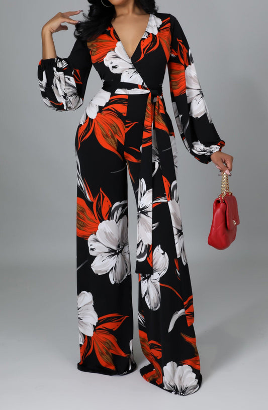 Side Tie Flower Jumpsuit - SASHAY COUTURE BOUTIQUE Jumpsuits & Rompers