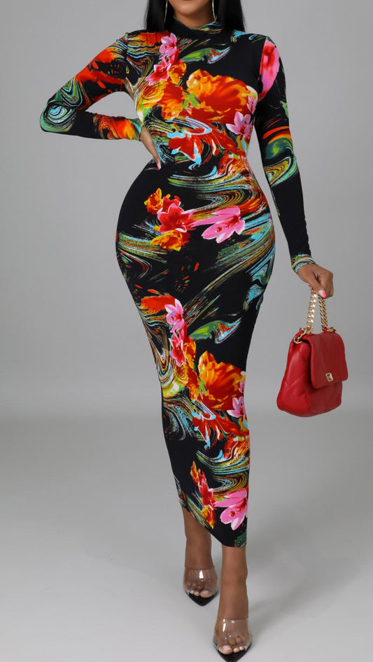 Multi color Fitted Midi Dress - SASHAY COUTURE BOUTIQUE Dresses