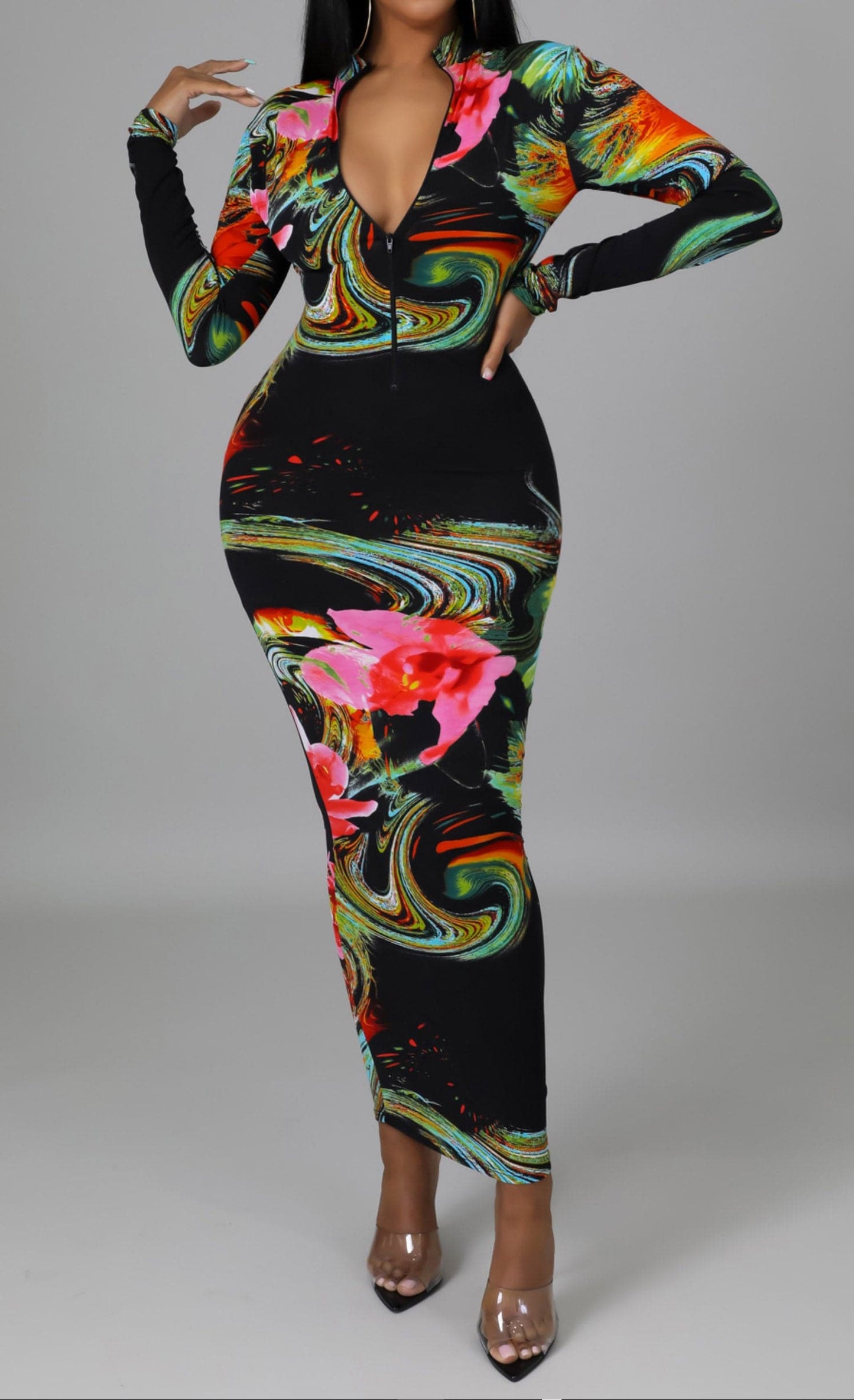 Multi color Fitted Midi Dress - SASHAY COUTURE BOUTIQUE Dresses