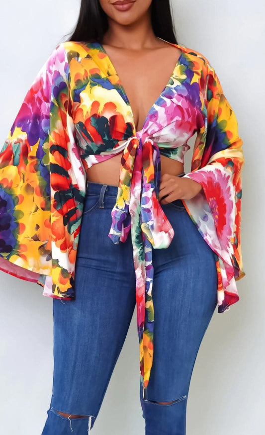 Multi Print Kimono Sleeve Top - SASHAY COUTURE BOUTIQUE Shirts & Tops