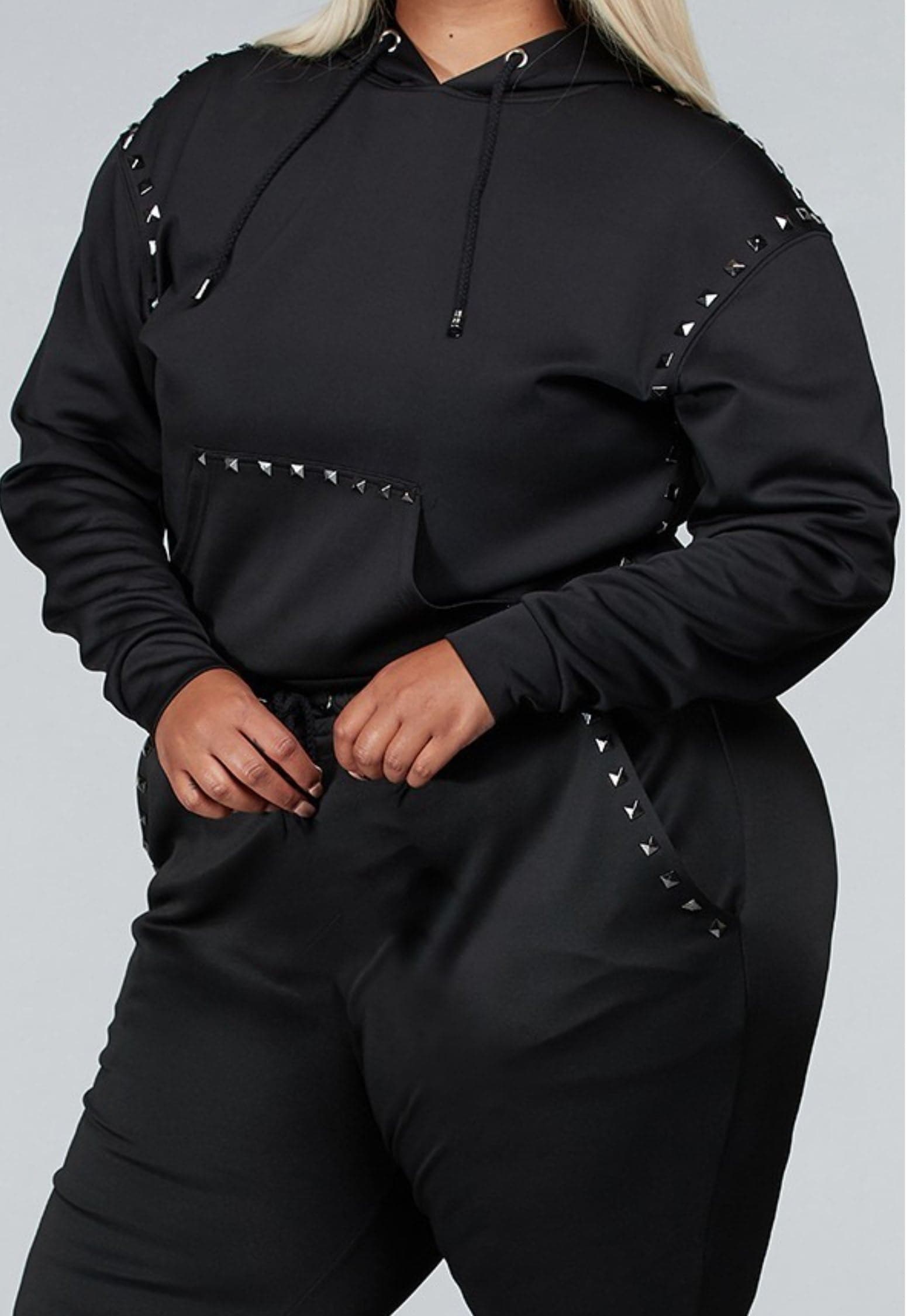 Studded Sweatshirt and Pants Set (Curvy) - SASHAY COUTURE BOUTIQUE Two Piece