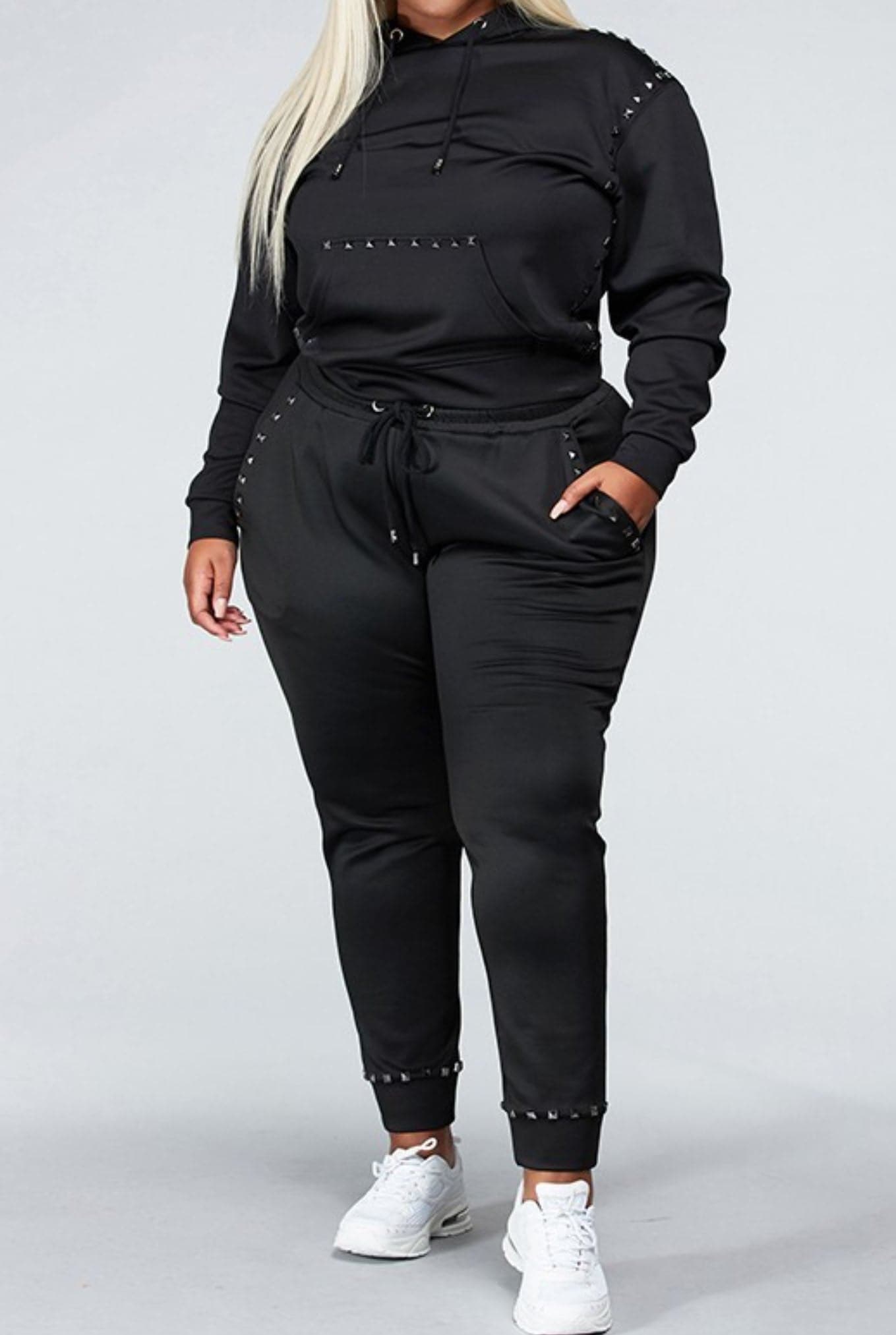 Studded Sweatshirt and Pants Set (Curvy) - SASHAY COUTURE BOUTIQUE Two Piece