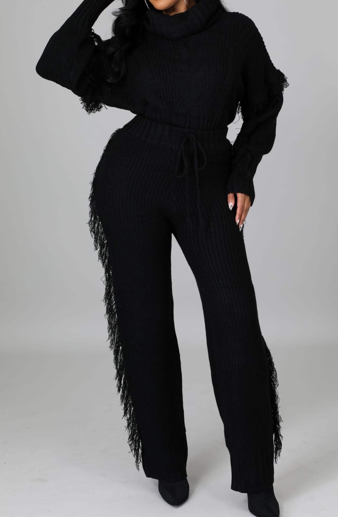 Sweater Pants Set with Tassels - SASHAY COUTURE BOUTIQUE Outfit Sets