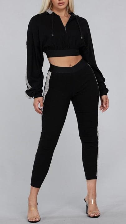 Embellished Cropped Hoodie & Legging Set - SASHAY COUTURE BOUTIQUE Outfit Sets