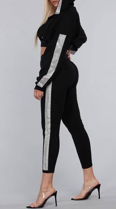 Embellished Cropped Hoodie & Legging Set - SASHAY COUTURE BOUTIQUE Outfit Sets