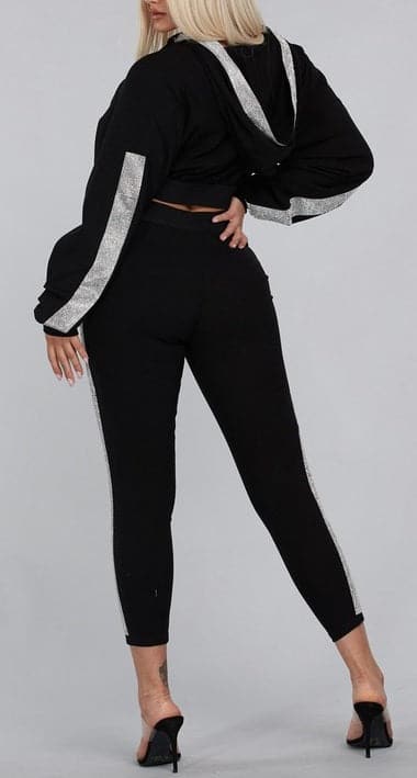 Embellished Cropped Hoodie & Legging Set - SASHAY COUTURE BOUTIQUE Outfit Sets