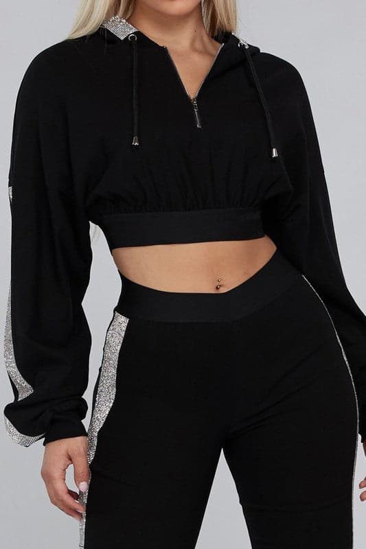 Embellished Cropped Hoodie & Legging Set - SASHAY COUTURE BOUTIQUE Outfit Sets