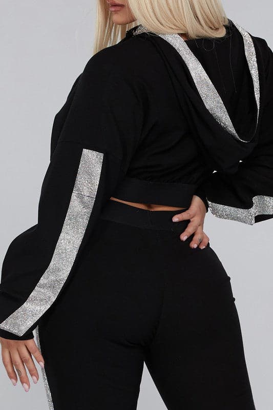 Embellished Cropped Hoodie & Legging Set - SASHAY COUTURE BOUTIQUE Outfit Sets