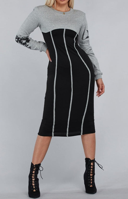 Two Tone Black Sweater Midi - SASHAY COUTURE BOUTIQUE Dresses