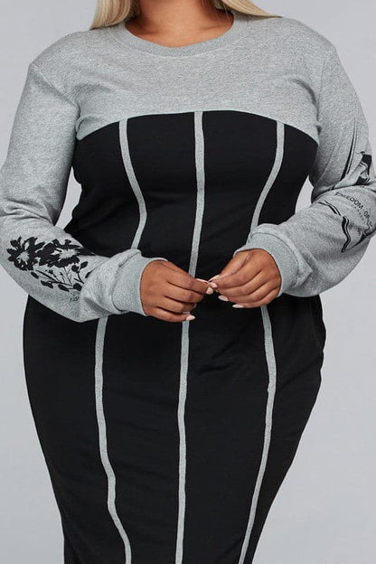 Two Tone Black Sweater Midi (Curvy) - SASHAY COUTURE BOUTIQUE Dresses